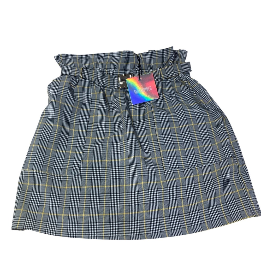NWT‎ Missguided Heritage check paperbag Waist skirt plaid  Size 8 Grey
